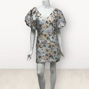 Avantlook Puffy Sleeve Jacquard Mini Cocktail Dress